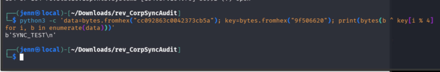 XOR decoding revealing SYNC_TEST newline
